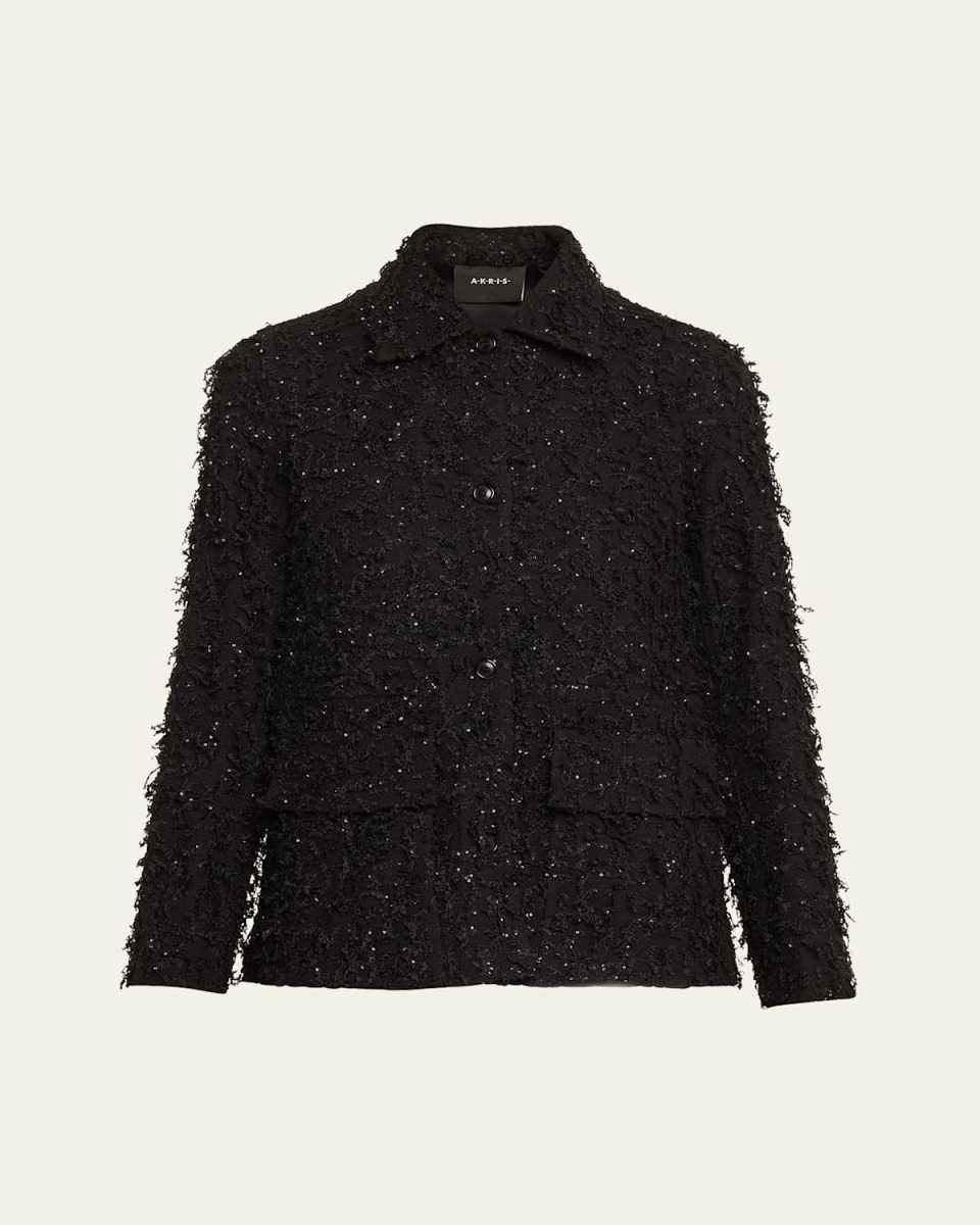 Tomma Fringe Boucle Sequined Shirt Jacket